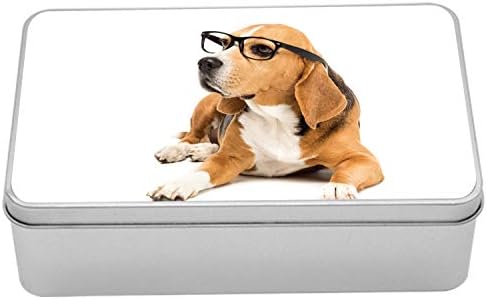 Ambesonne Beagle Teneke Kutu, Köpek Gözlük Takıyor Düz Zemin üzerinde Yatan ve Uzağa Bakan Hayvan Görüntüsü, Kapaklı
