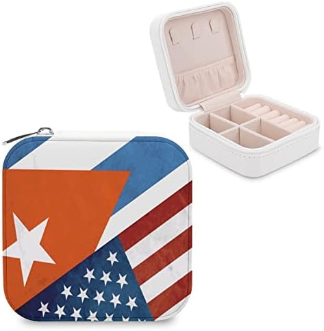 ABD-Küba Bayrağı Takı Saklama Kutusu PU Deri Küçük Organizatör Kutuları Seyahat Takı Çantası Zip İle