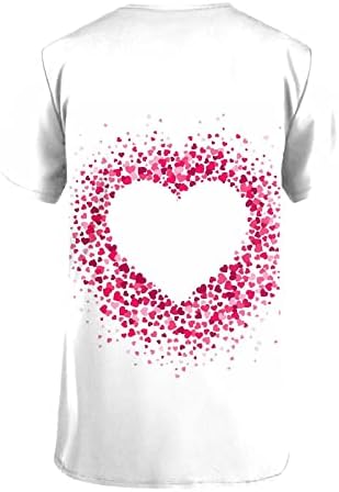 Sevgililer Gömlek Kadınlar için V Boyun Pilili Kısa Kollu Üstleri Aşk Kalp Baskı Tees Üniforma Çalışma Üstleri Cepler