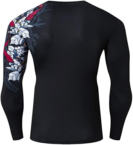Kırmızı Tüy Erkek Dijital Baskı Tayt Streç Spor spor tişört Çabuk Kuruyan Gömlek Uzun Kollu Üst, Style14, Orta Kırmızı