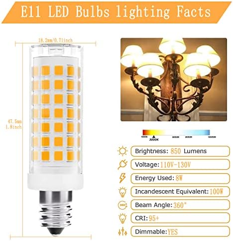 E11 led Ampuller, 80W veya 100W Eşdeğer Halojen Yedek ışıklar, Kısılabilir, Mini Şamdan Tabanı, 800 Lümen Sıcak Beyaz