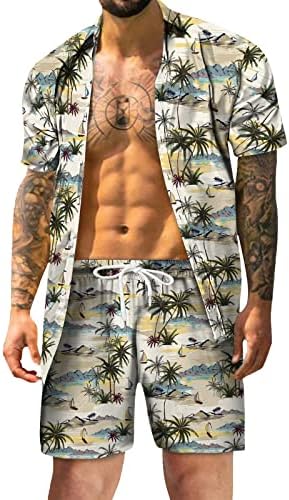 2 Parça Eşofman Kıyafetler Erkekler için Streç Moda havai gömleği ve Kısa Setleri Tropikal gündelik spor giyim Eşofman