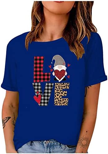 Cüceler sevgililer Günü T Shirt Hediyeler Kadınlar için Leopar Ekose Aşk Kalp Baskı Üstleri Crewneck Kısa Kollu Tee