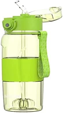 KBUYS Şeffaf Su Bardağı Saman Fincan Silikon Su Şişesi Sıçrama Kapaklı 500ml (Gri) (Renk : Yeşil)