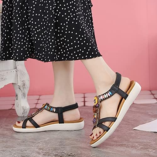 Kadınlar İçin yaz Sandalet Düz Sandalet Üzerinde Kayma Kristal Roma Ayakkabı Burnu açık Rahat Bayan Sandalet