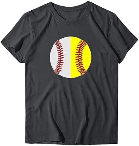 Kadın Rahat Crewneck Kısa Kollu T Gömlek Beyzbol Grafik Tee Yaz Üstleri Mektup Baskı O-Boyun Bluz Tee