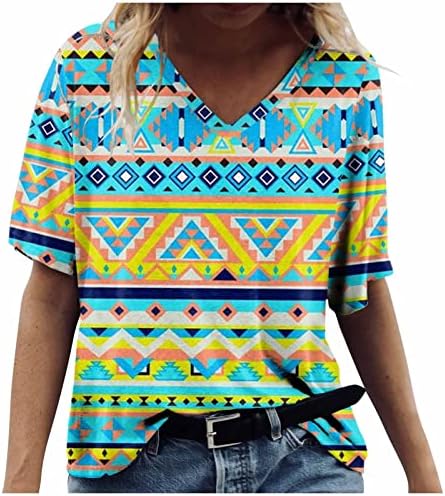 NOKMOPO oduncu gömleği Kadınlar için Moda Rahat Rahat Baskılı V Yaka Kısa Kollu üst bluz