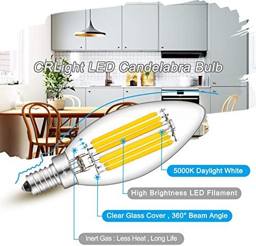 CRLight 6W Kısılabilir LED Mumluk Ampul 5000K Günışığı Beyazı, 70W Eşdeğer 700LM, E12 Tabanlı LED Filament Ampuller,