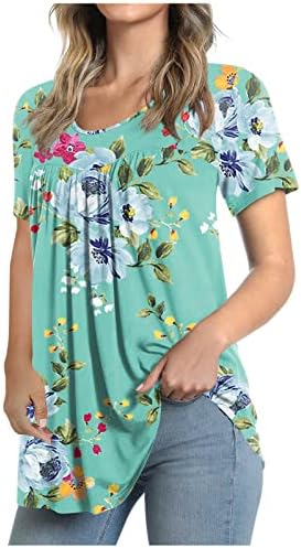 Bayan Yaz Tunik Üstleri Çizgili Baskı Ekip Boyun T Shirt Tee Üst Flowy Kısa Kollu Casual Gömlek Bluzlar Kadınlar