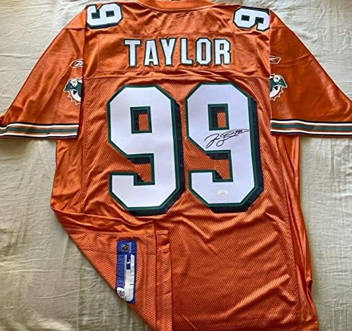 Jason Taylor imzalı imzalı Yunuslar 2003 2004 2009 Reebok turuncu forması JSA İmzalı NFL Formaları