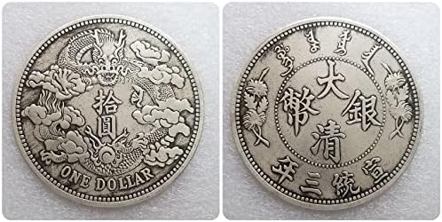 2 Antika El Sanatları Daqing Ejderha Gümüş Dolar Çapı 88mm