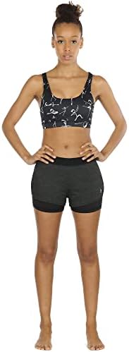 ıcyzone Kadınlar için Koşu Yoga Şort - Activewear Egzersiz Egzersiz Atletik Koşu Şort 2-in-1 (Siyah Heather / Gül,