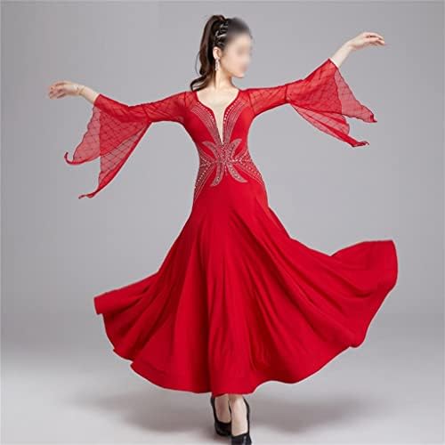 JKUYWX Dans Latin Dans Kostümleri kadın Dans Elbise Vals Balo Salonu Dans Trompet Kollu Elbise (Renk: D, Boyutu: