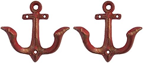 Dökme Demir Ankraj Kancaları - Dekoratif Metal Duvar Askısı veya Portmanto/ Anahtarlık (2 Kırmızı Kanca Seti)