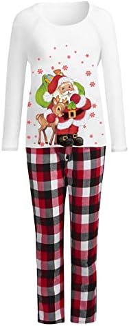 Noel Pijama Aile için 2022 Sevimli Noel Santa Ren Geyiği Kırmızı Kar Tanesi Desenleri Baskı Üst Ekose Pantolon Pjs