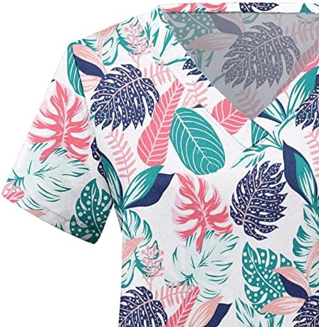 Kadınlar için bluzlar Çiçek Baskı Kısa Kollu Gevşek Rahat Rahat Hemşirelik Tees Ofis Fırçalama Üstleri Cep