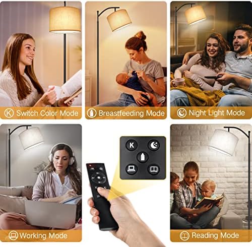 Uzaktan Kumandalı OUTON Ark Zemin Lambası, 4 Renk Sıcaklığına Sahip LED Kısılabilir Modern Lamba, Oturma Odası, Yatak
