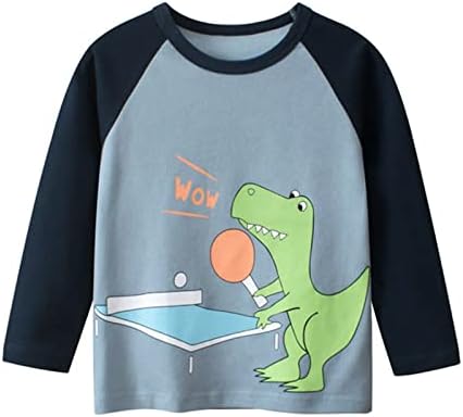 Yürüyor Çocuk Bebek Erkek Kız Dinozor Baskı Uzun Kollu Renk Splice Crewneck T Shirt Üstleri Tee Elbise