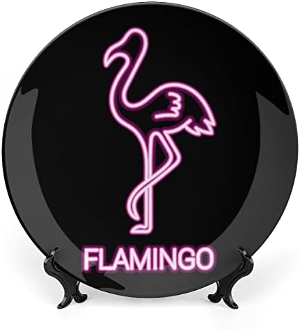 Flamingo Neon ışık Komik Kemik Çini Dekoratif Levha Yuvarlak seramik Tabaklar Zanaat Ekran Standı ile Ev ofis duvar