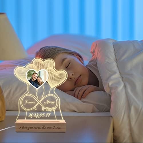 SRdrew kişiselleştirilmiş gece ışık ile fotoğraf, özel Illusion 3D akrilik lamba kazınmış metin adı çiftler sevgililer