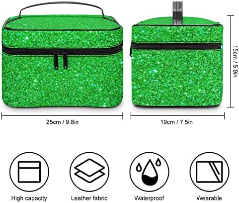 Makyaj Çantası, Parlak Yeşil Glitter Seyahat kozmetik çantası Makyaj Organizatör Vaka Büyük Kapasiteli Taşınabilir
