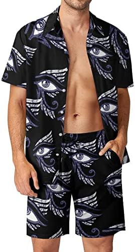 Horus'un Gözü erkek 2 Parça Plaj Kıyafetleri Hawaiian Düğme Aşağı Kısa Kollu Gömlek ve Şort Takım Elbise